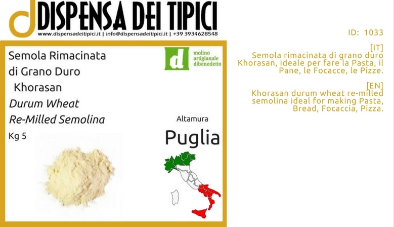 Semola Rimacinata di Grano Duro Khorasan Kg 5 – Molino Artigianale Dibenedetto