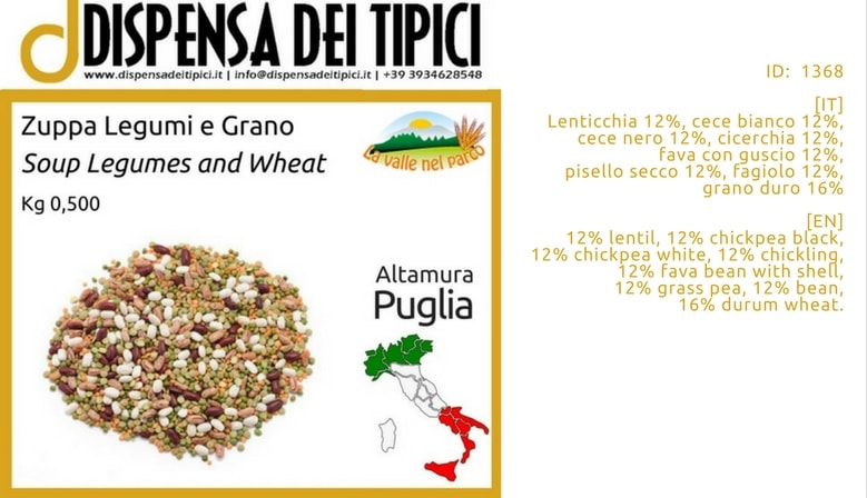 Zuppa Legumi e Grano Kg 0,500 – La valle nel parco, i buoni legumi di Altamura